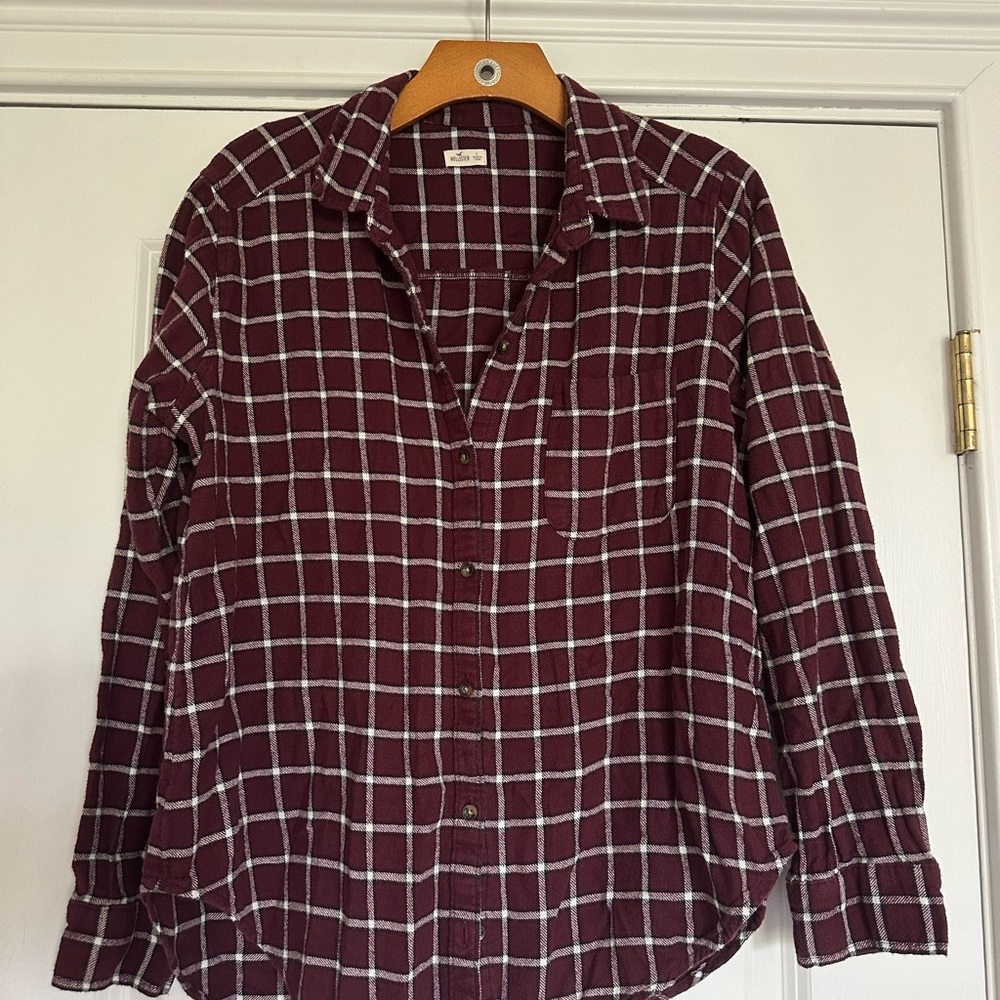 Hollister Maroon and White Checkered Shirt